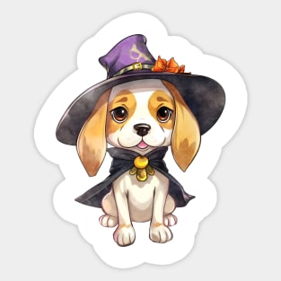 Watercolor Beagle Dog in Witch Hat Sticker